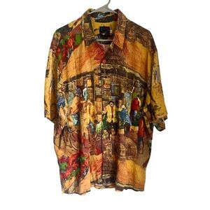Jams World Village Print Short Sleeve Multicolor Collared Shirt Men's XL